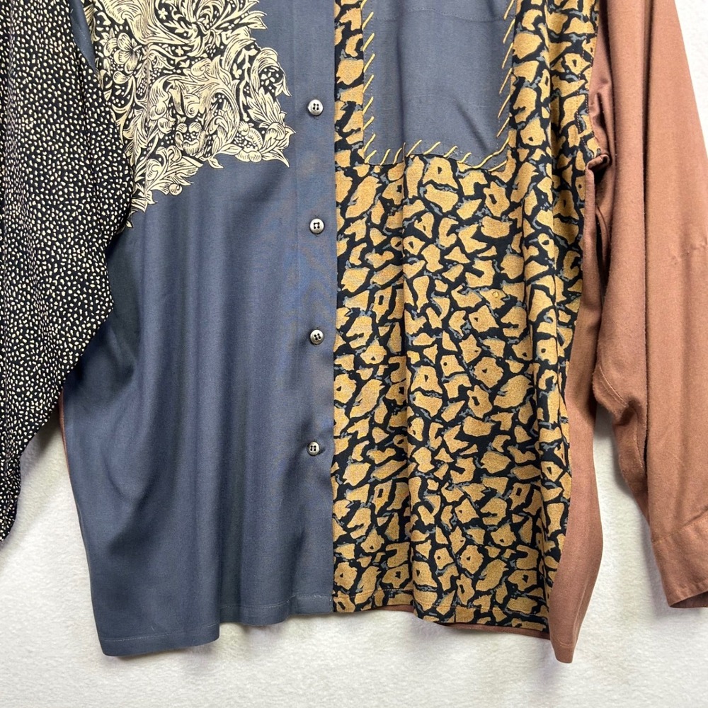 Vintage Together Patchwork Print Button Down Shir… - image 4